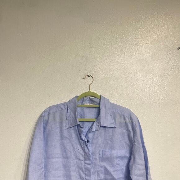 Gold Hawk Blue Linen Button Up Blouse Sz S - Picture 3 of 11